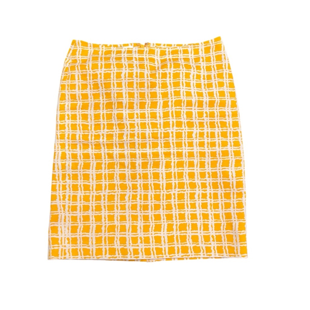 Talbots Yellow and White Checked Knee-Length Pencil Skirt Preppy Office